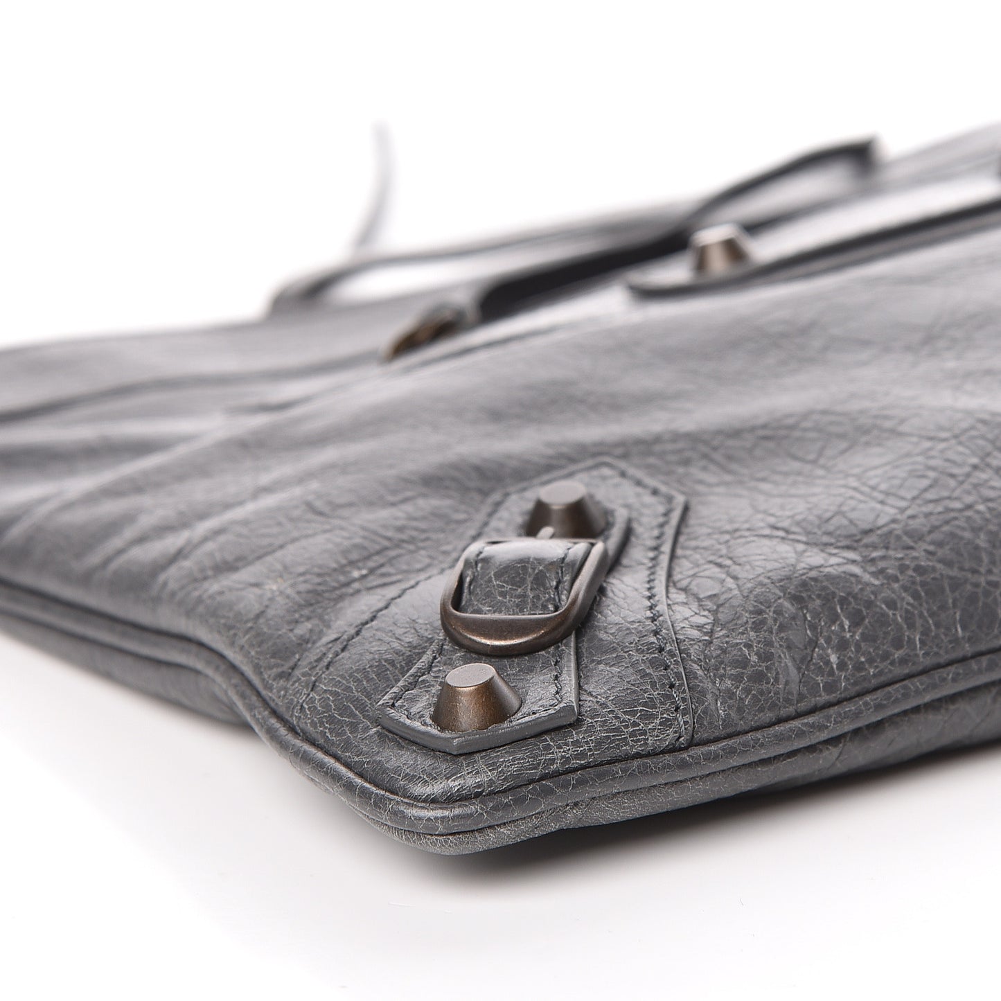 Agneau Classic Hardware Flat Handle Clutch Gris Tarmac