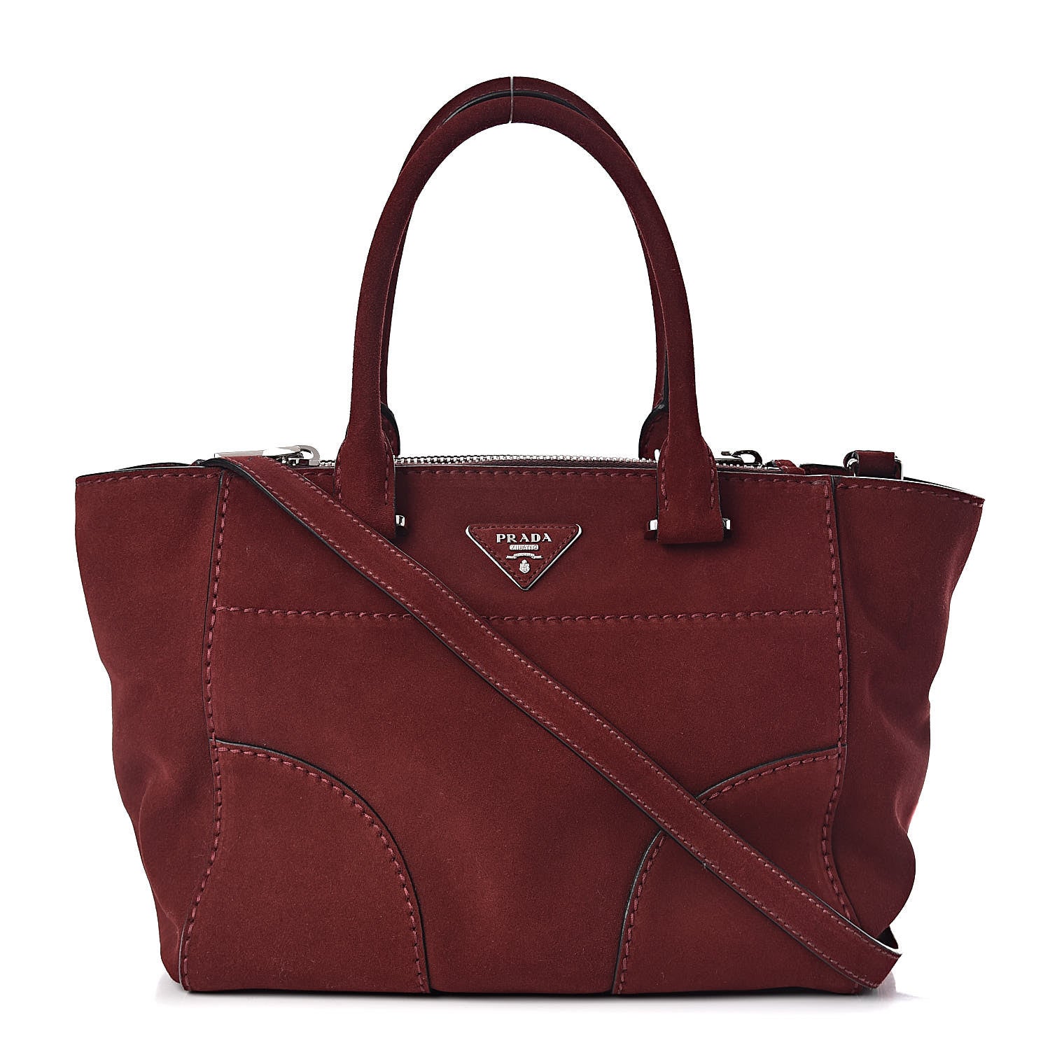 Prada Suede Scamosciato Stitched Small Twin Pocket Tote Porpora 1 of 12
