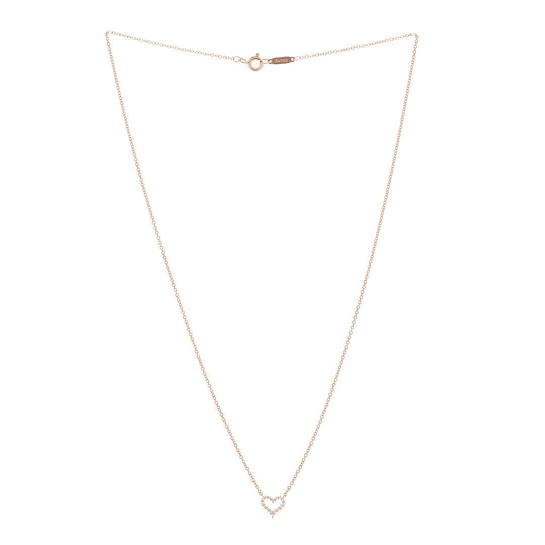 18K Rose Gold Diamond Extra Mini Heart Pendant Necklace