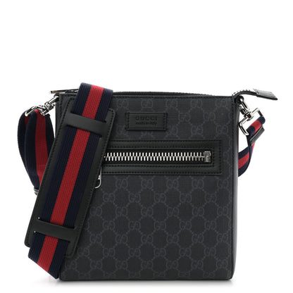 Gucci GG Supreme Monogram Web Small Flat Messenger Bag Black Grey 1 of 10