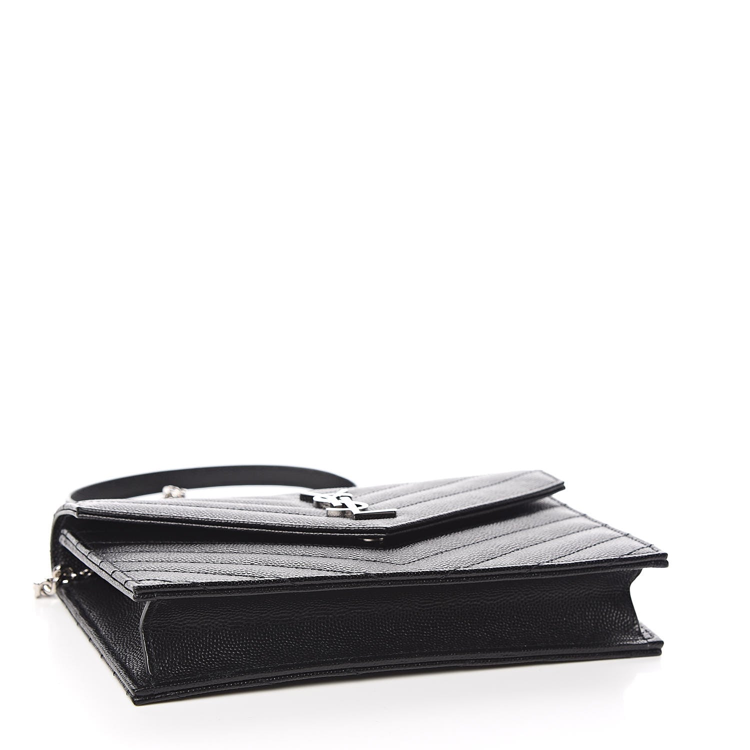 Saint Laurent Grain De Poudre Matelasse Chevron Monogram Envelope Chain Wallet Black 4 of 11
