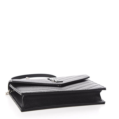 Saint Laurent Grain De Poudre Matelasse Chevron Monogram Envelope Chain Wallet Black 4 of 11
