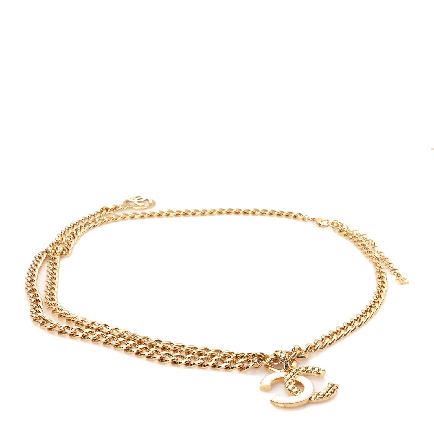 Chanel Metal Enamel Quilted CC Chain Logo Belt Gold White 1 of 4