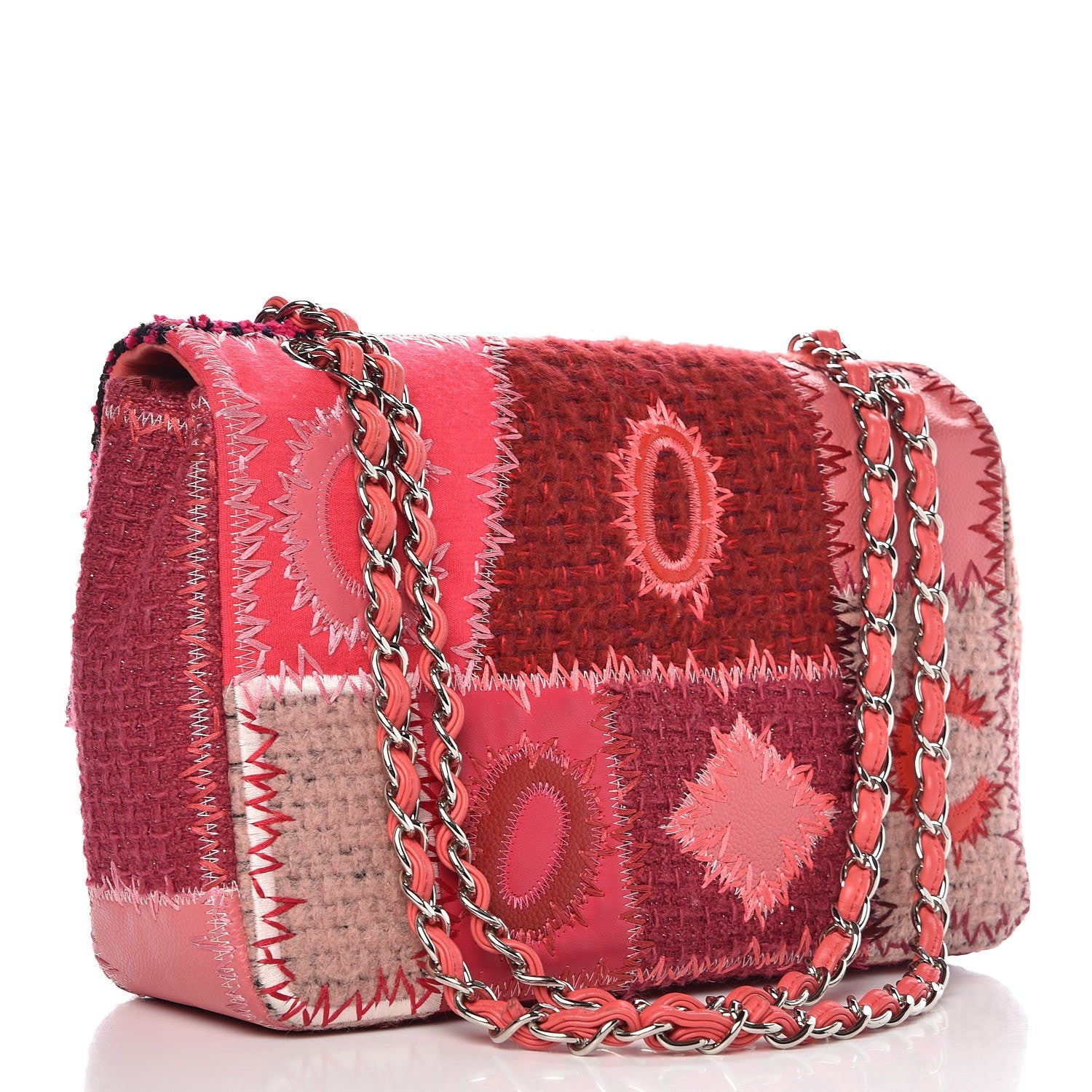 Chanel Tweed Patchwork Jumbo Single Flap Pink 4 of 10