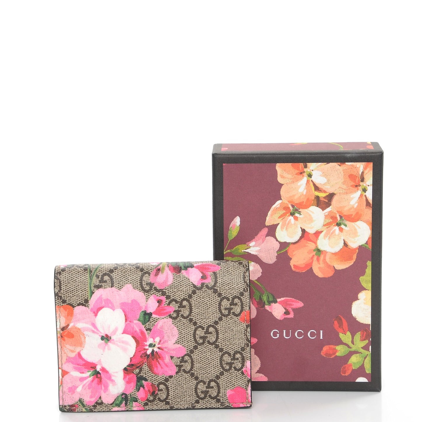 GG Supreme Monogram Blooms Card Case Beige Multicolor Dry Rose