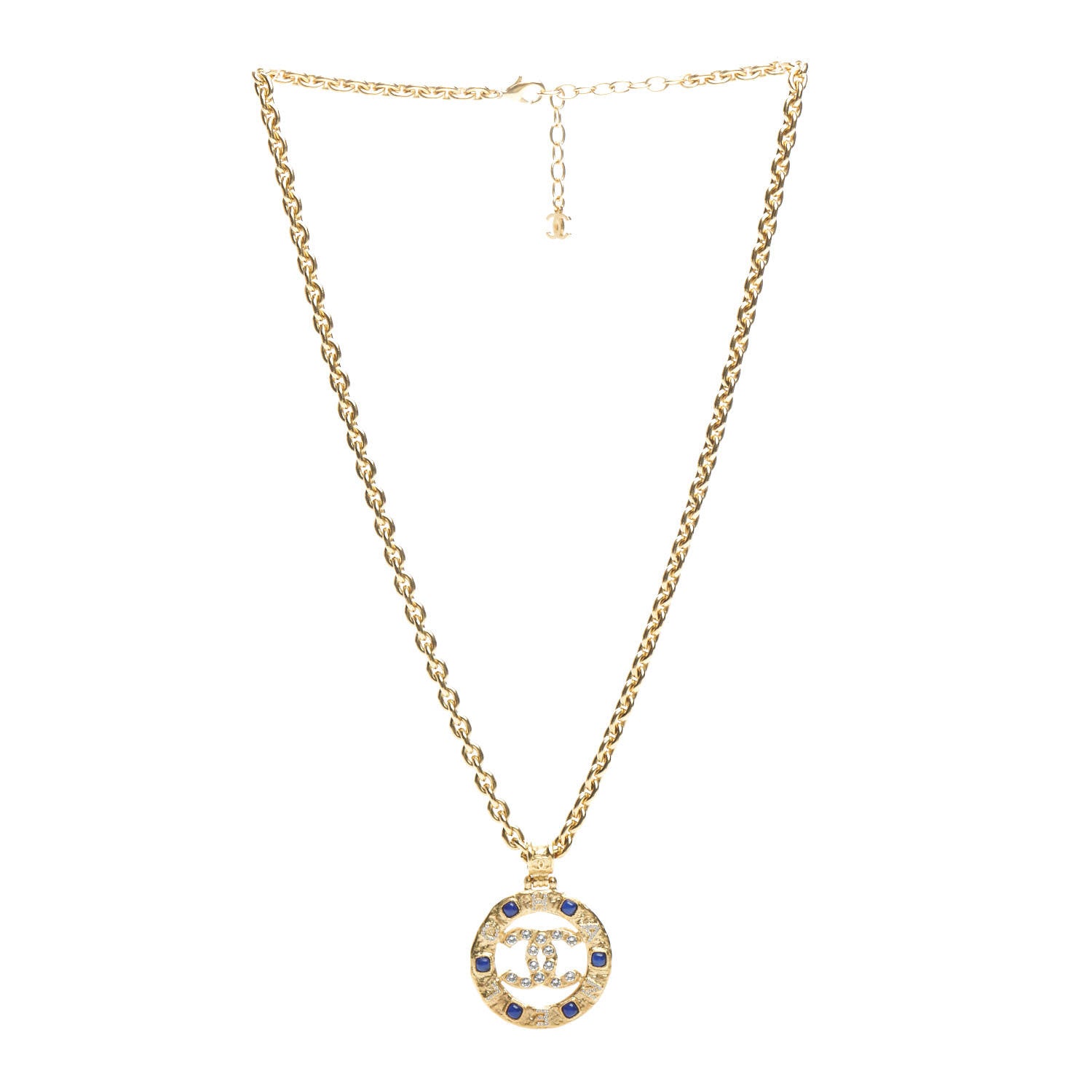 Chanel Resin Crystal CC Pendant Necklace Gold 3 of 4