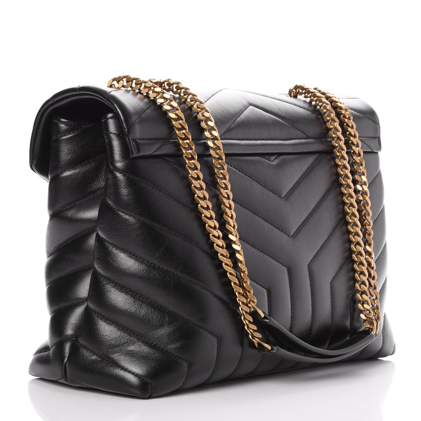 Calfskin Y Quilted Monogram Medium Loulou Chain Satchel Black