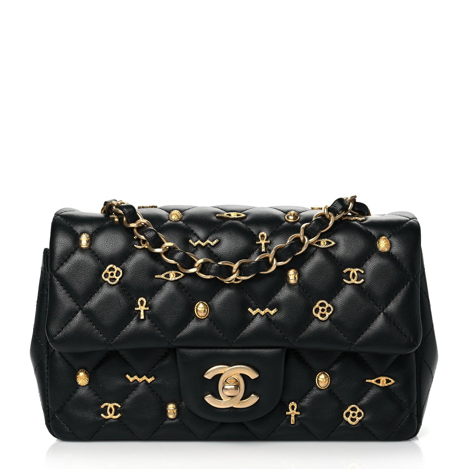 Chanel Lambskin Quilted Egyptian Amulet Mini Rectangular Flap Black 1 of 9