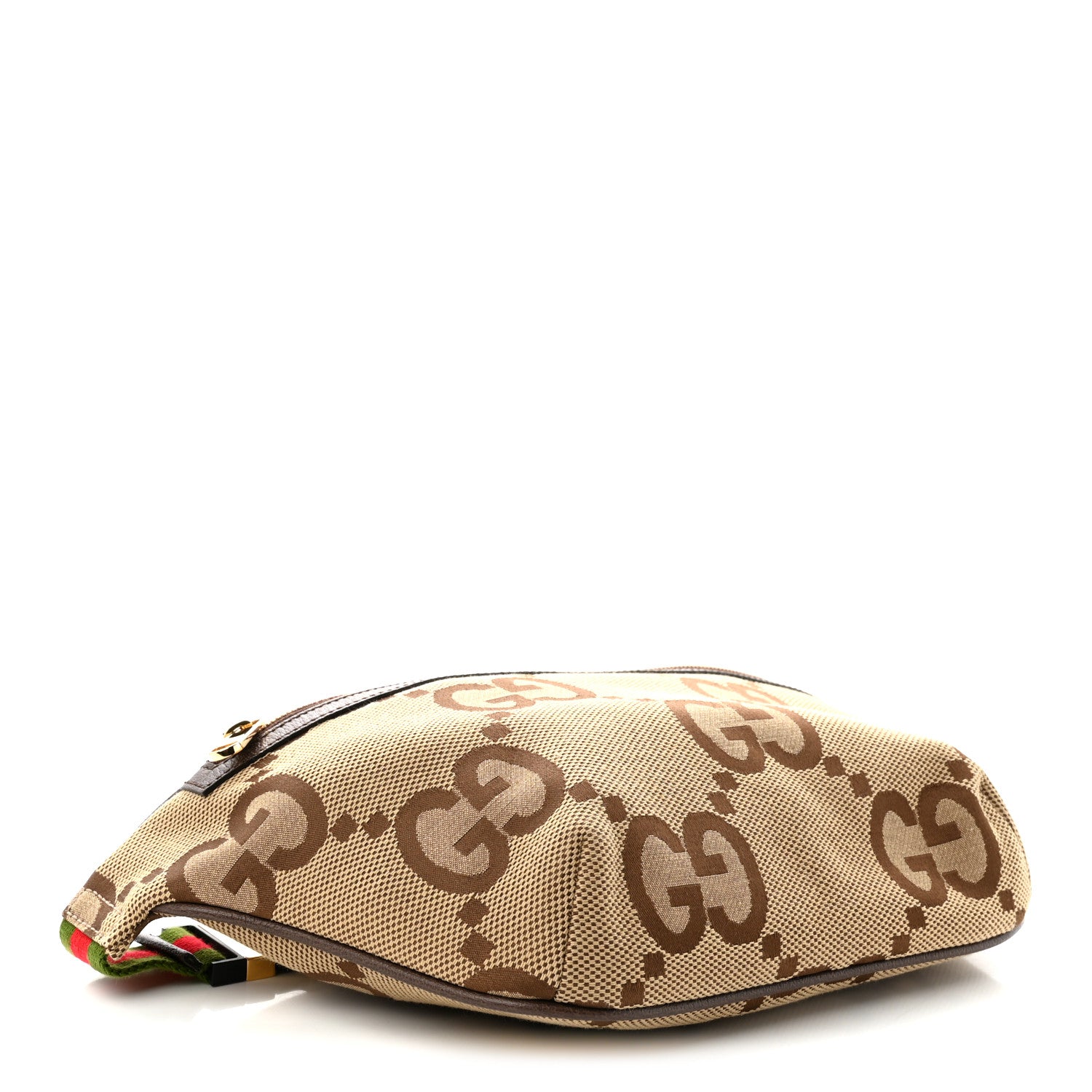Gucci Monogram Jumbo GG Textured Dollar Calfskin Web Belt Bag Camel Ebony New Acero 4 of 10
