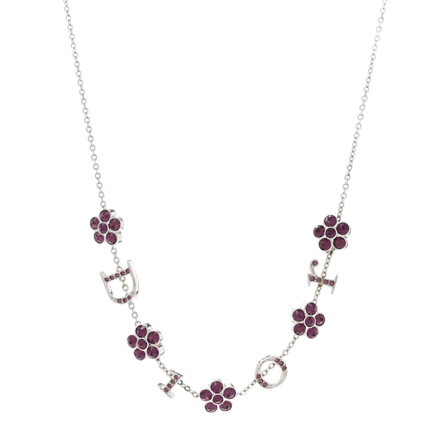 Crystal Flower Choker Necklace Silver Purple