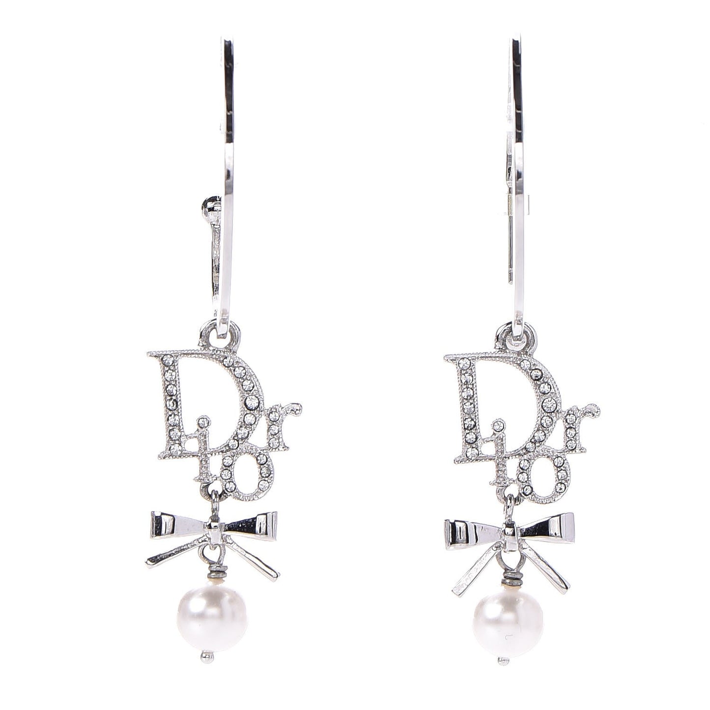 Crystal Pearl Logo Hoop Earrings Silver