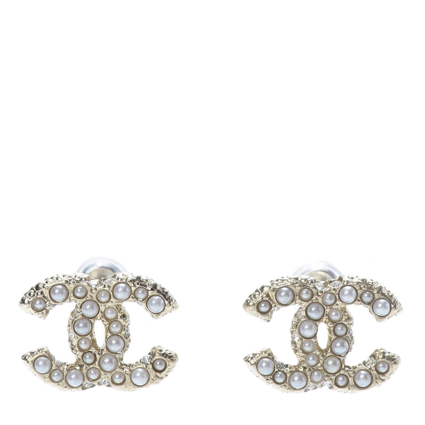 Pearl Crystal CC Earrings Light Gold