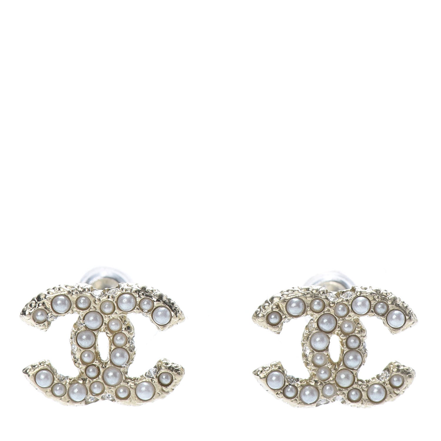 Chanel Pearl Crystal CC Earrings Light Gold 1 of 5