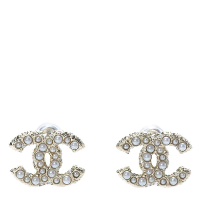 Chanel Pearl Crystal CC Earrings Light Gold 1 of 5