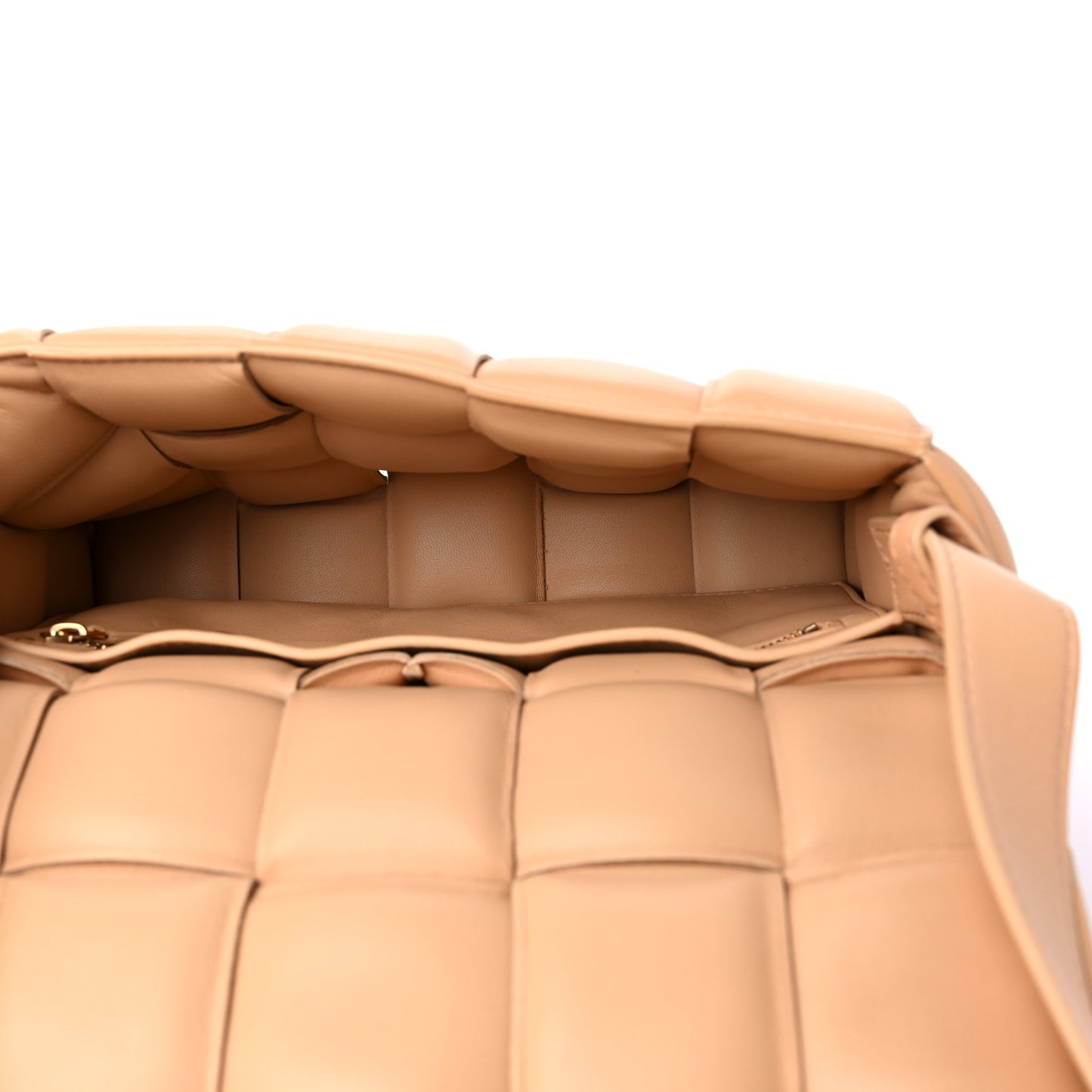 Nappa Maxi Intreccio Padded Cassette Crossbody Bag Almond