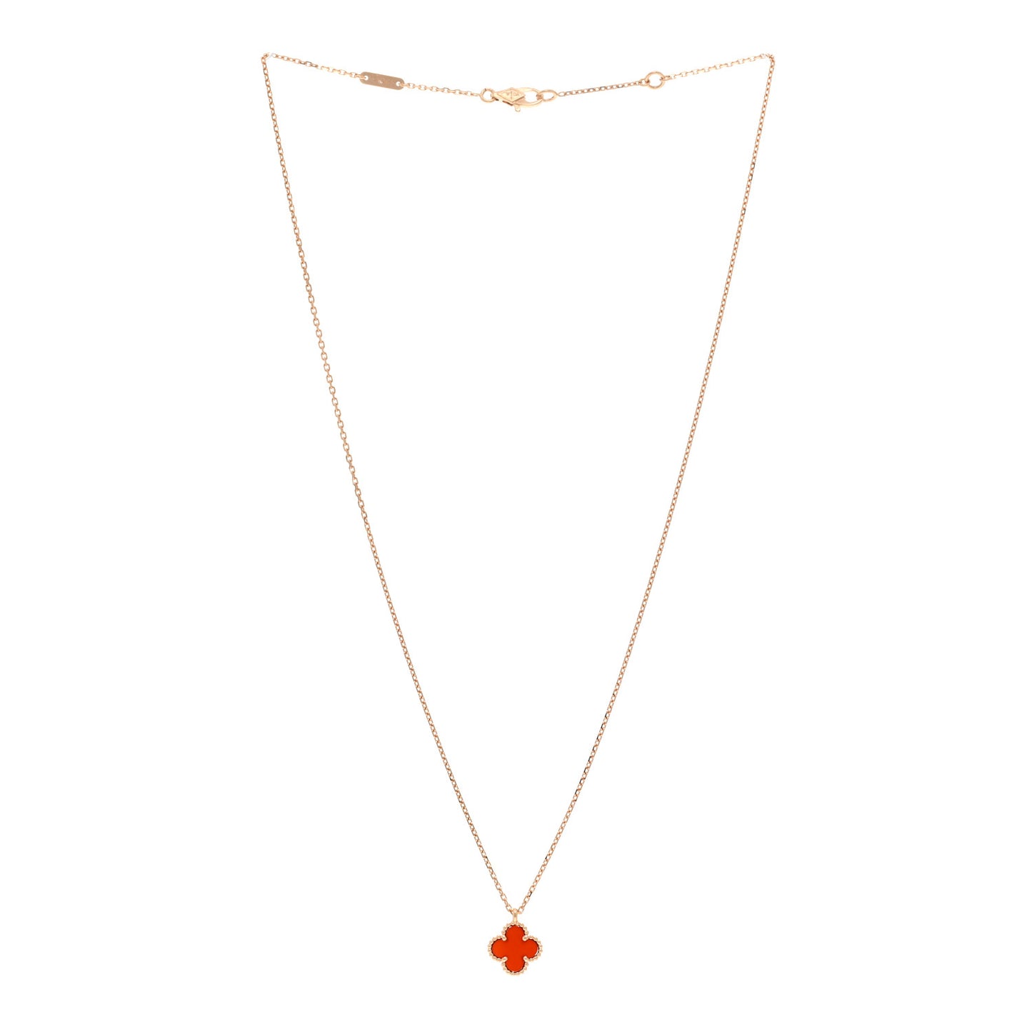 VAN CLEEF & ARPELS 18K Rose Gold Carnelian Sweet Alhambra Pendant Necklace
