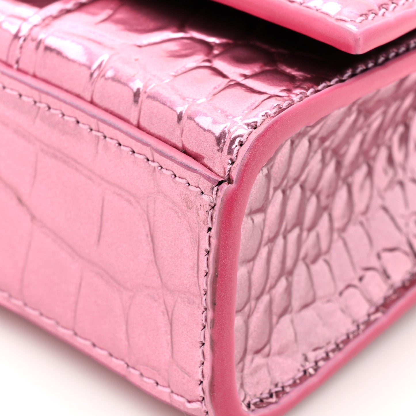 Metallic Shiny Calfskin Crocodile Embossed Hourglass Chain Bag Pink