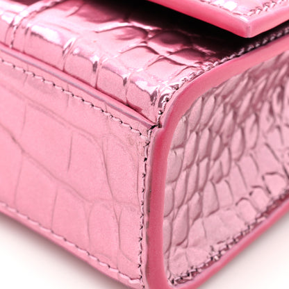 Balenciaga Metallic Shiny Calfskin Crocodile Embossed Hourglass Chain Bag Pink 12 of 14