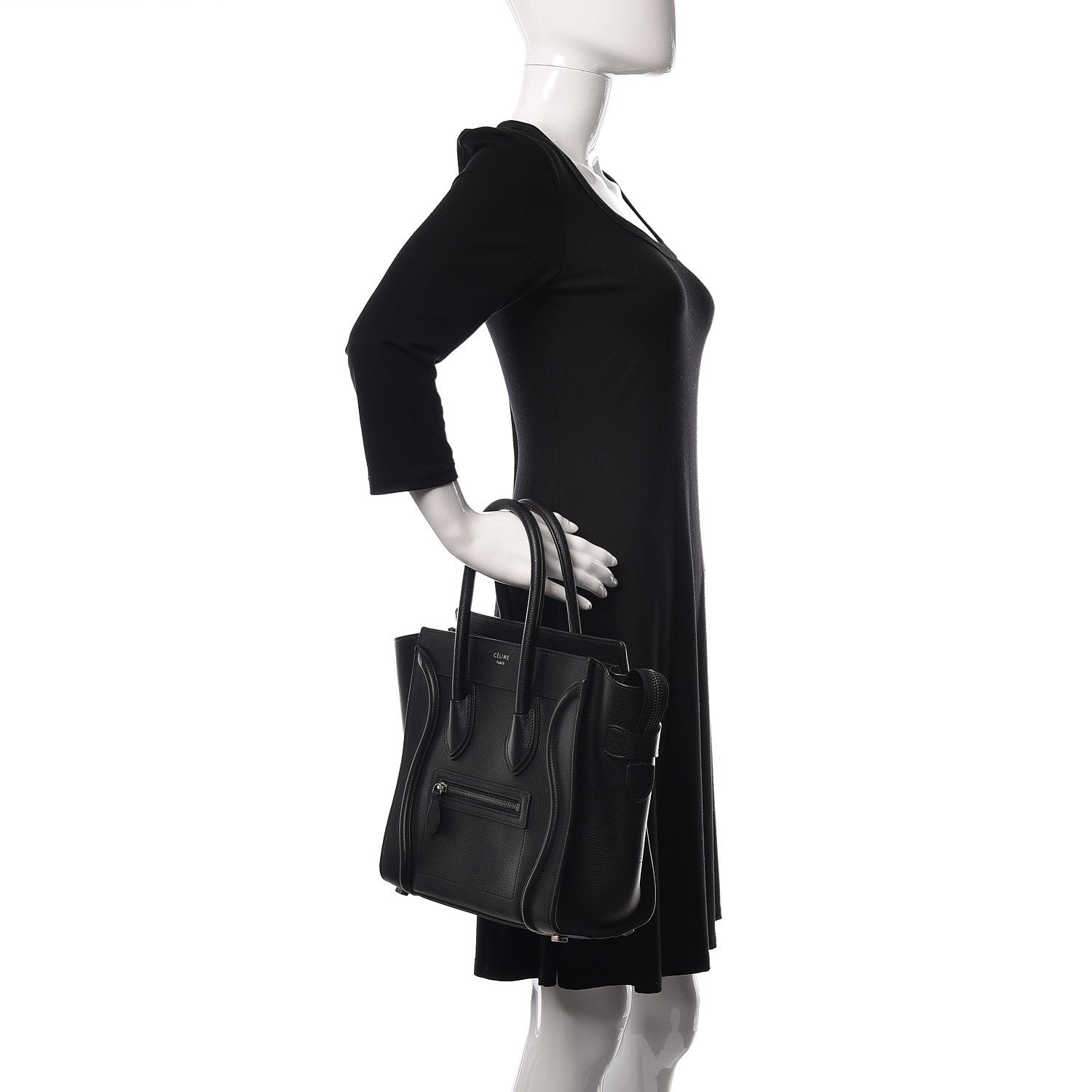 Celine Drummed Calfskin Micro Luggage Black 2 of 9