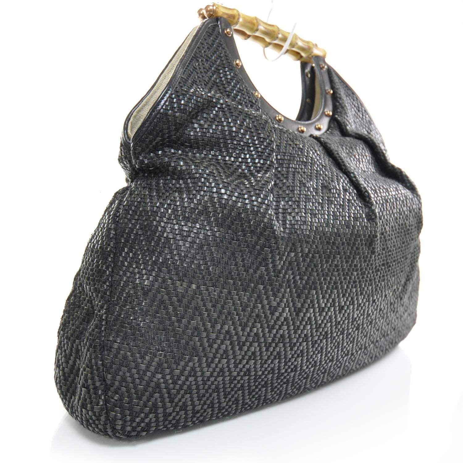 Gucci Woven Bamboo Handle Tote Black 4 of 8