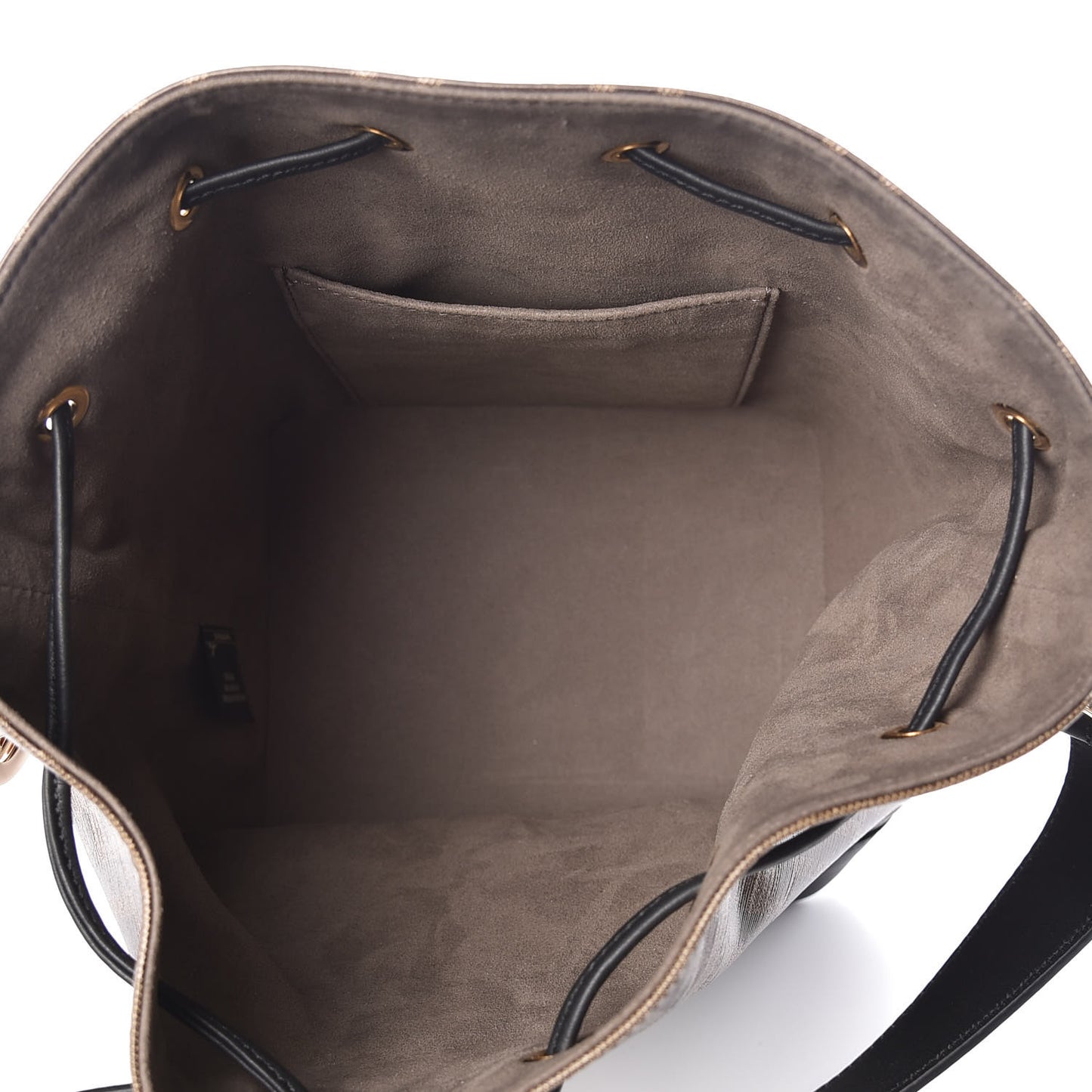 Glazed Fabric Vitello Grace F is Fendi FF 1974 Stamp Patch Grande Mon Tresor Bucket Bag Mogano Panna Black