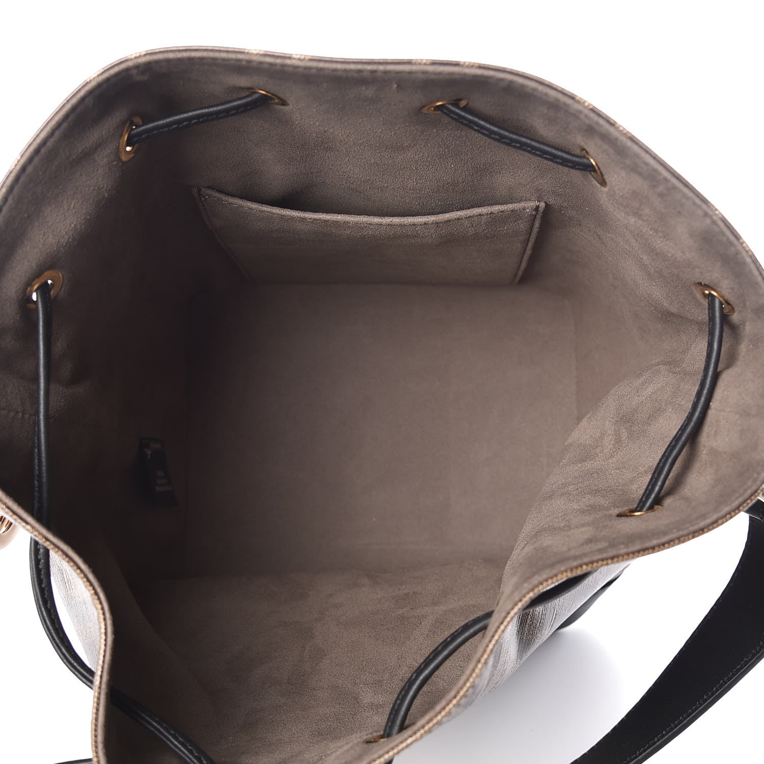 Fendi Glazed Fabric Vitello Grace F is Fendi FF 1974 Stamp Patch Grande Mon Tresor Bucket Bag Mogano Panna Black 5 of 9
