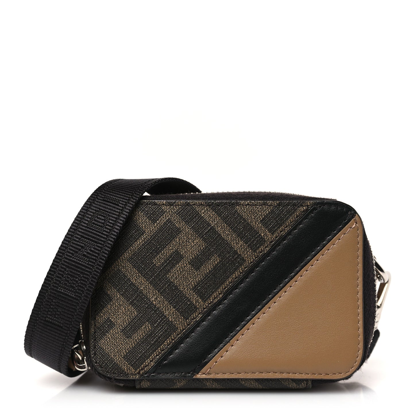 Glazed Fabric Vitello Cover FF 1974 Diagonal Bi-Color Mini Camera Case Tobacco Moro Sand Black