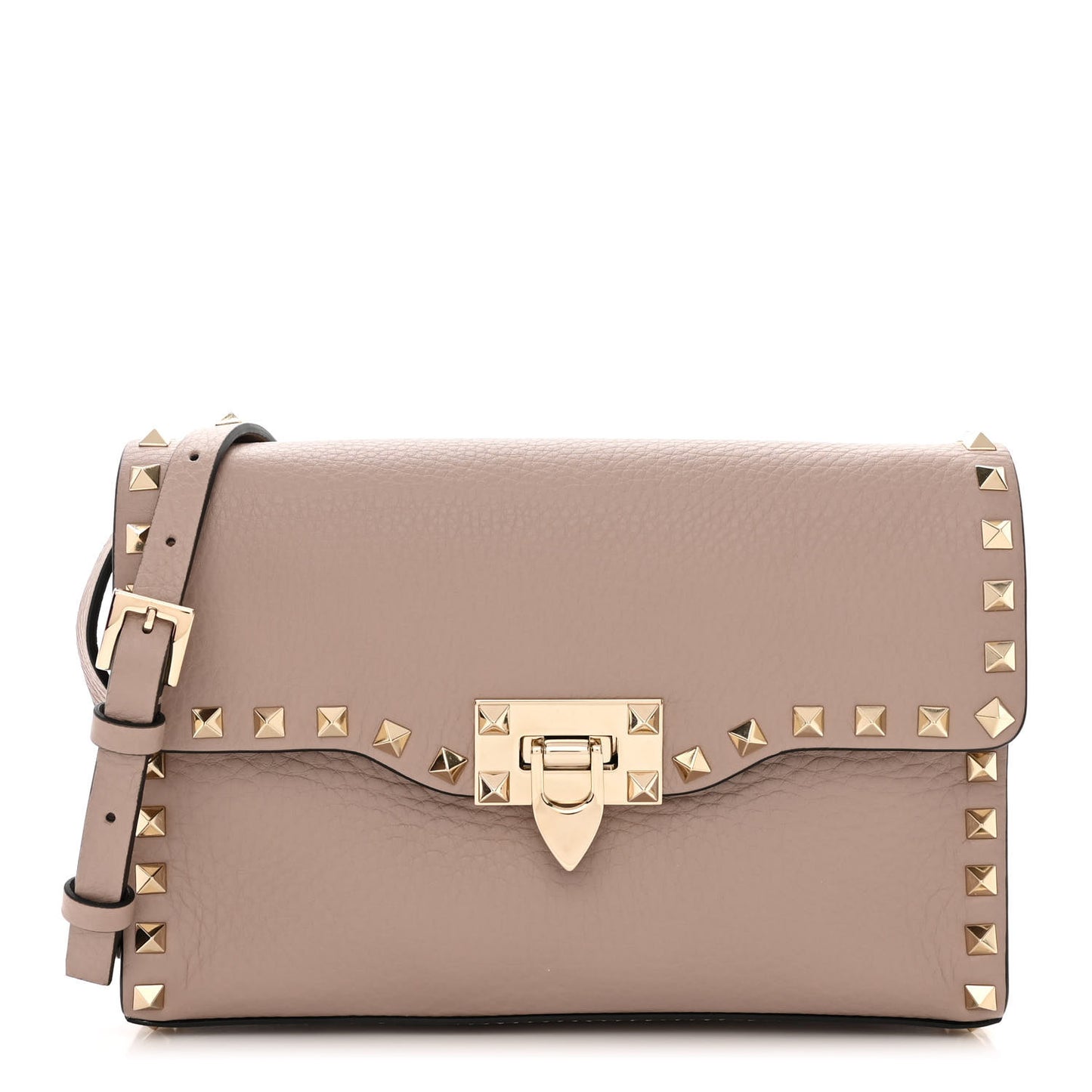 Pebbled Calfskin Medium Rockstud Flip Lock Crossbody Bag Poudre
