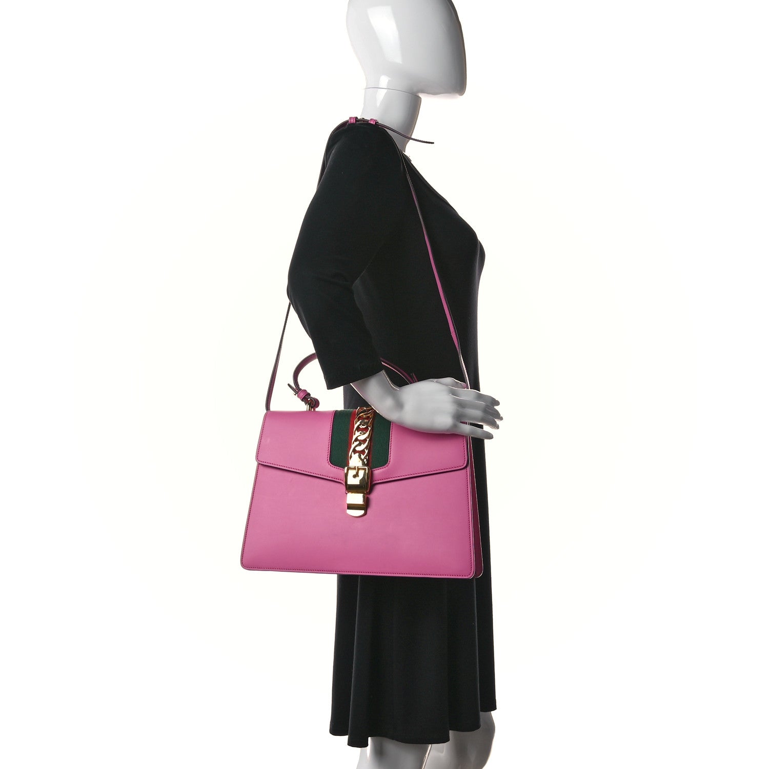 Gucci Vitello Fontanella Web Medium Sylvie Top Handle Bag Pink Tropical Flower 2 of 11