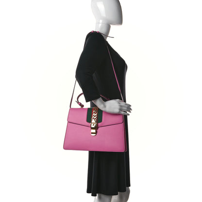 Gucci Vitello Fontanella Web Medium Sylvie Top Handle Bag Pink Tropical Flower 2 of 11