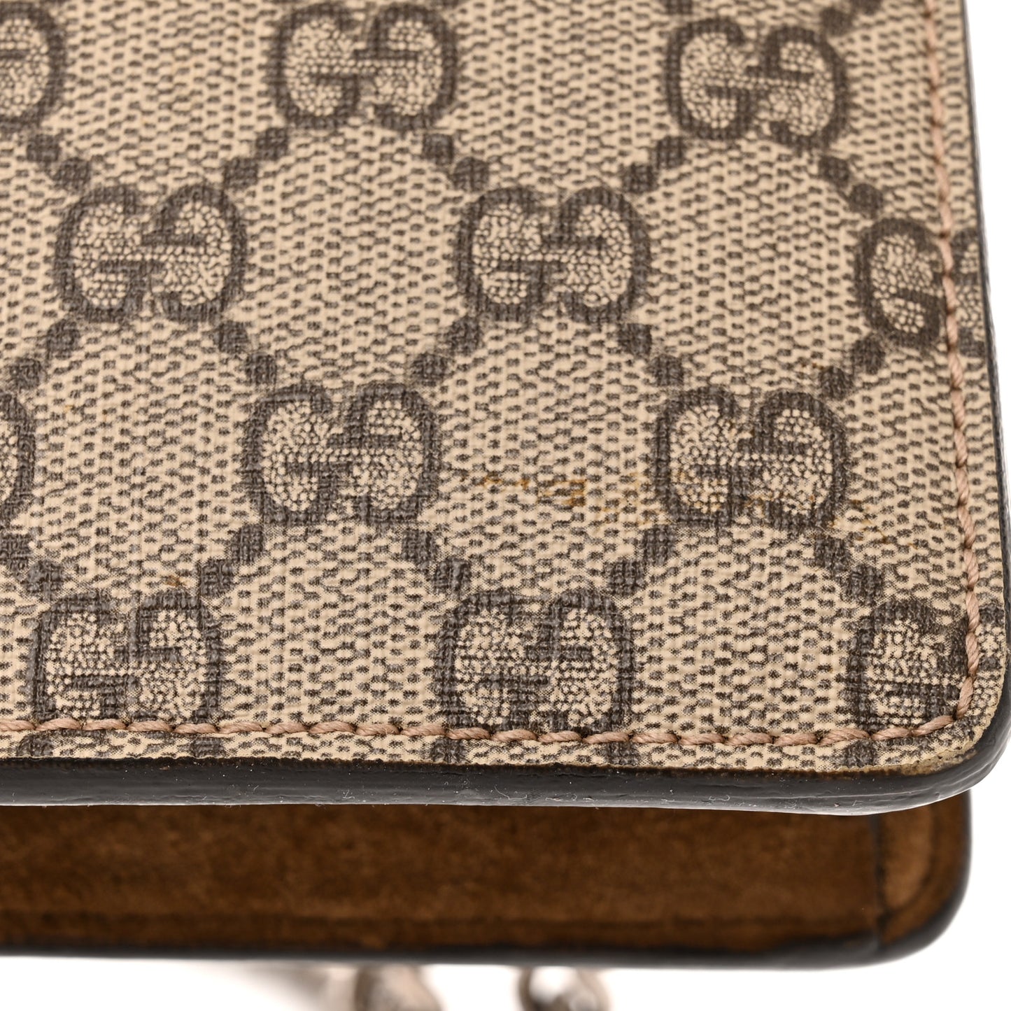 GG Supreme Monogram Suede Crystal Small Dionysus Shoulder Bag Beige Ebony Taupe