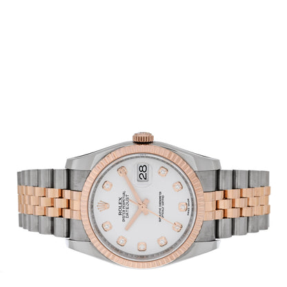 Rolex Stainless Steel 18K Everose Gold Diamond 36mm Oyster Perpetual Datejust Watch White 116231 2 of 5