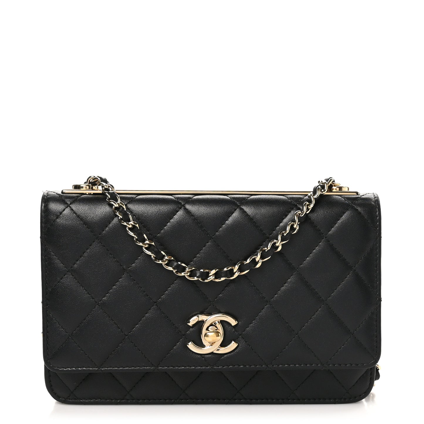 Lambskin Quilted Trendy CC Wallet On Chain WOC Black