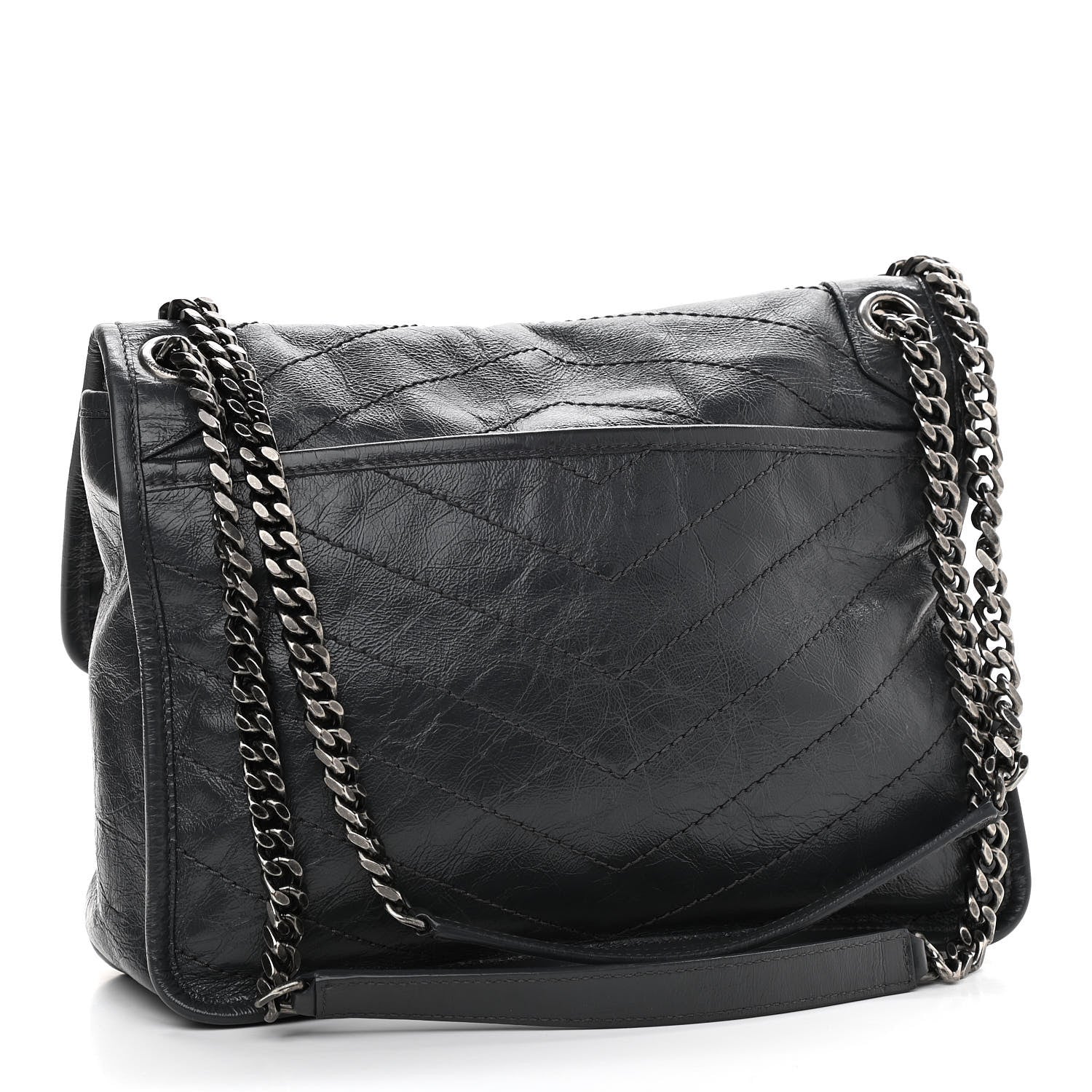 Saint Laurent Crinkled Calfskin Matelasse Monogram Medium Niki Chain Satchel Dark Smog 2 of 10