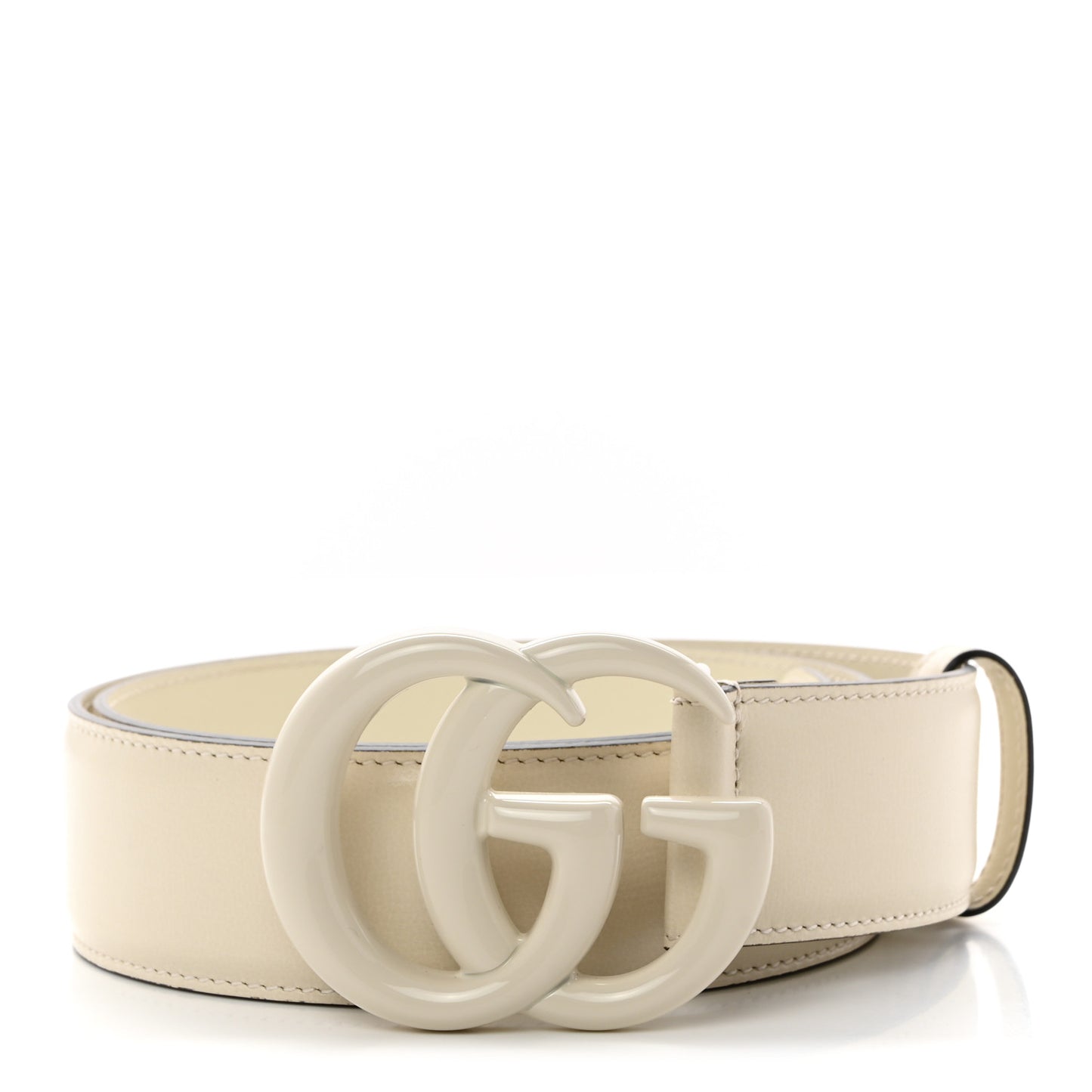 Azalea Calfskin Enamel Monochrome Double G 40mm Belt 80 32 Mystic White