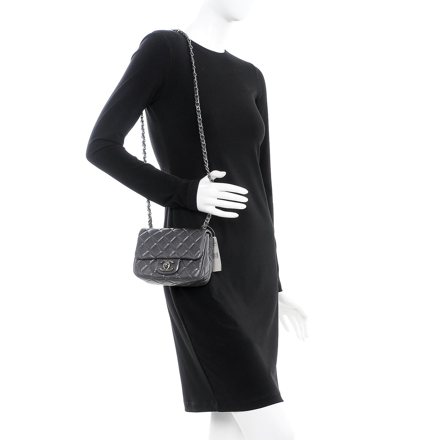 Lambskin Quilted Mini Square Flap Dark Grey