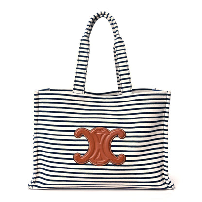 Celine Canvas Calfskin Striped Triomphe Cabas Brown 1 of 8