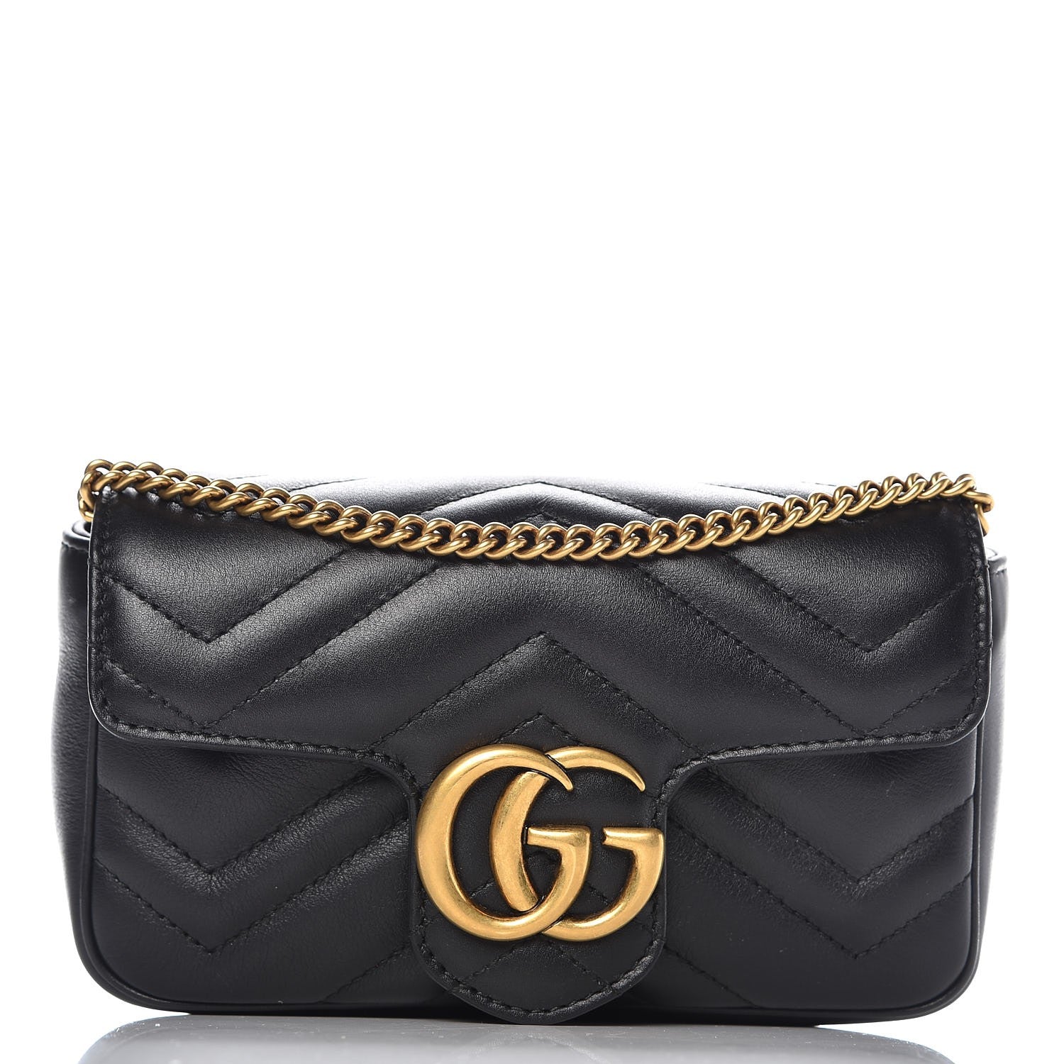 Gucci Calfskin Matelasse Super Mini GG Marmont Shoulder Bag Black 1 of 9