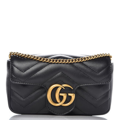 Gucci Calfskin Matelasse Super Mini GG Marmont Shoulder Bag Black 1 of 9