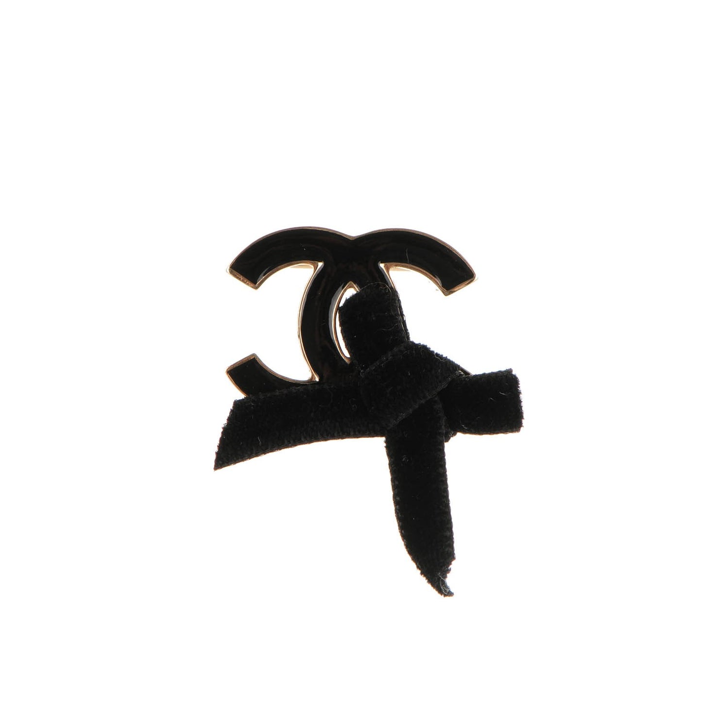 Enamel Velvet Ribbon CC Brooch Black Gold