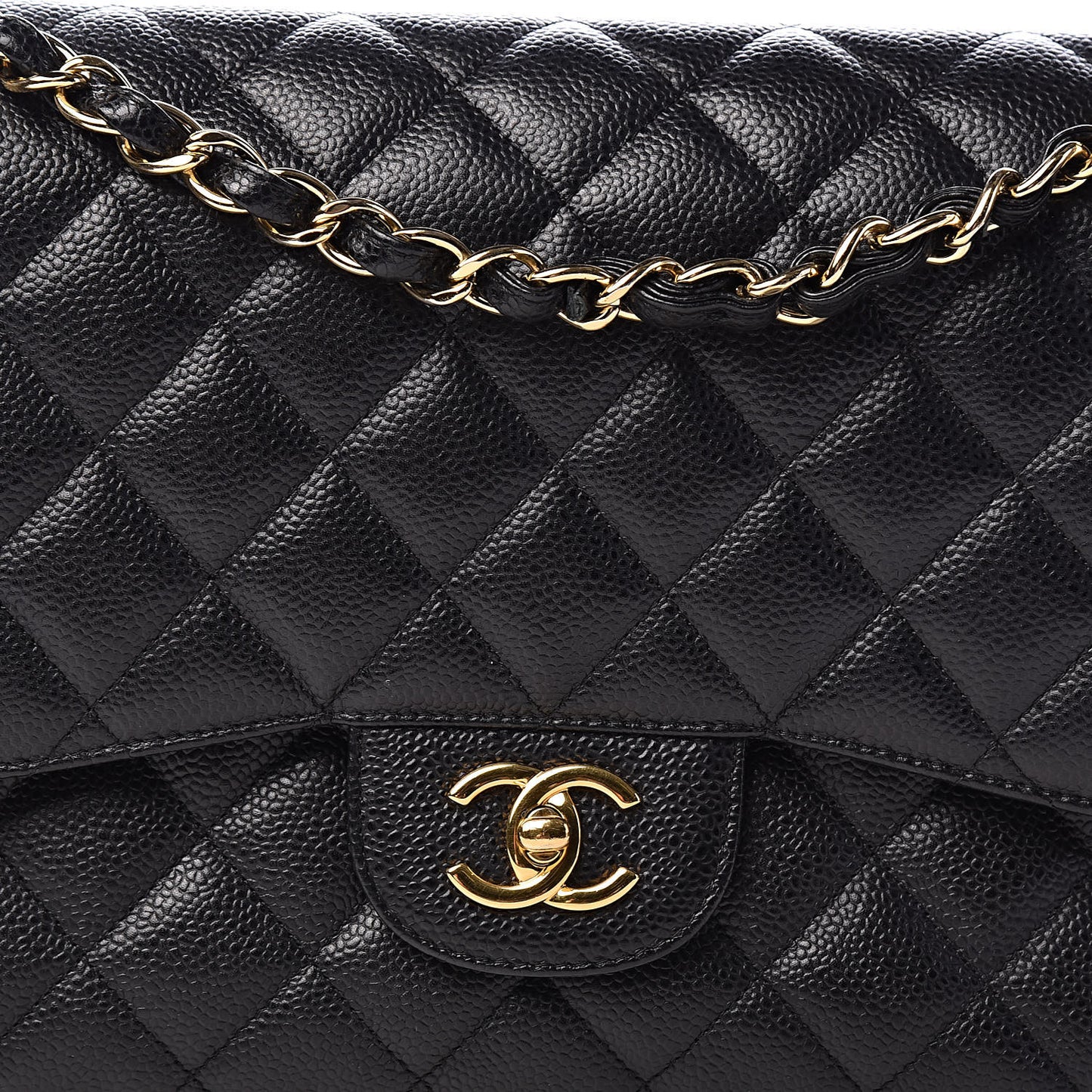 Caviar Quilted Jumbo Double Flap Black