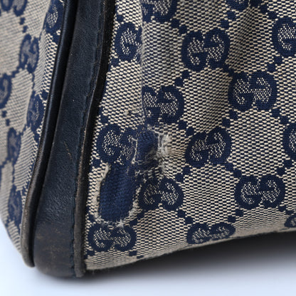 Gucci Monogram Selleria Calfskin Vintage Web Medium Boston Beige Blue 5 of 12