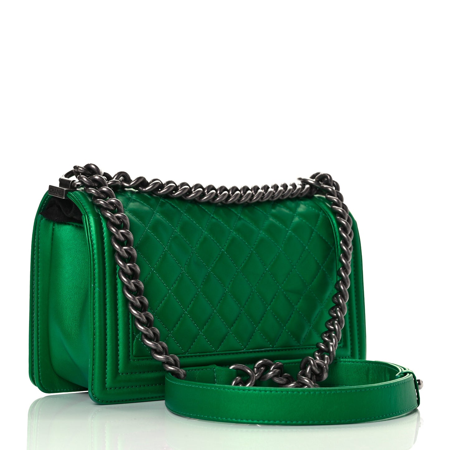 Metallic Calfskin Quilted Medium Boy Flap Green