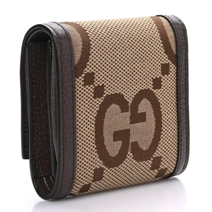 Gucci Monogram Jumbo GG Textured Dollar Calfskin Diana Compact Wallet Camel Ebony New Acero 3 of 6