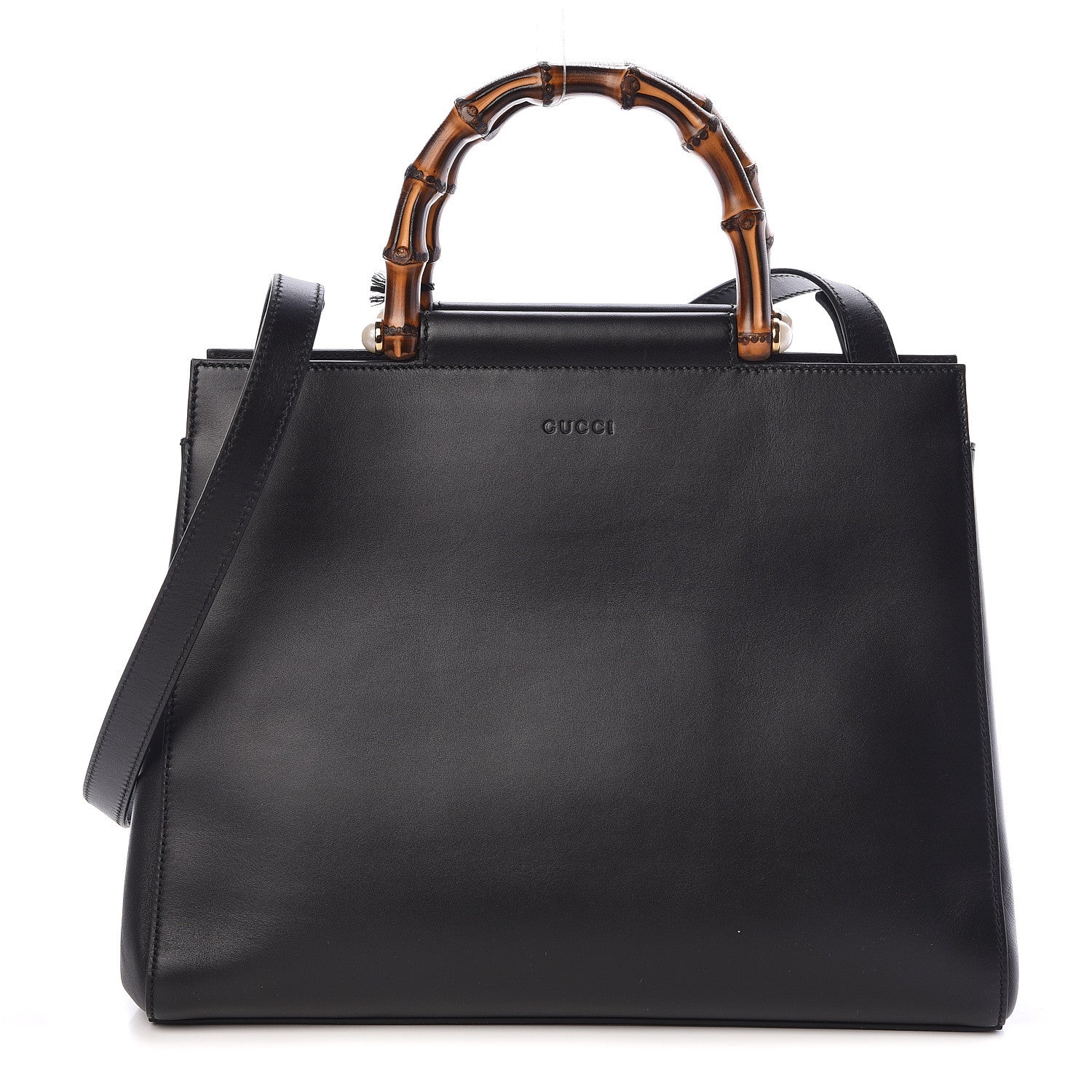 Gucci Nappa Bamboo Medium Nymphaea Top Handle Bag Black 1 of 10