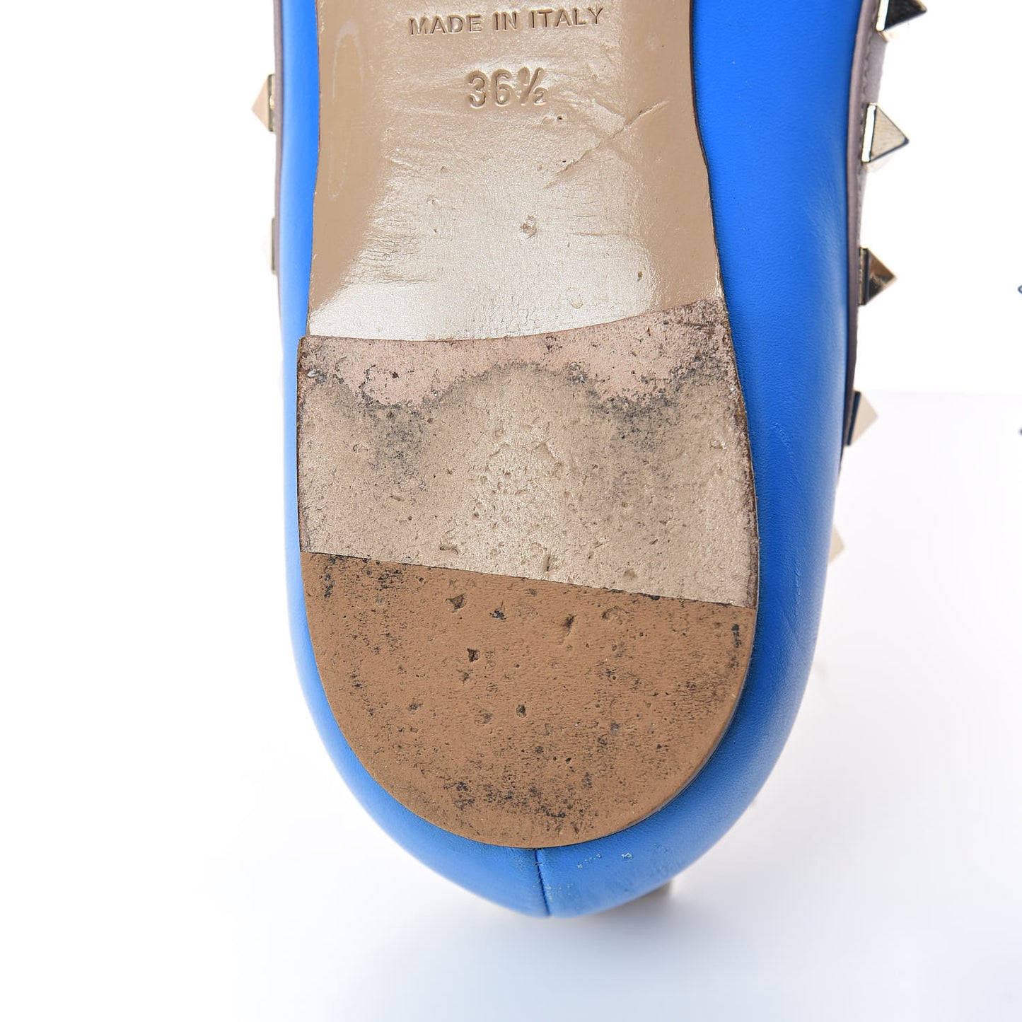 Calfskin Nappa Rockstud Ballerina Flats 36.5 Blue Fluo Poudre