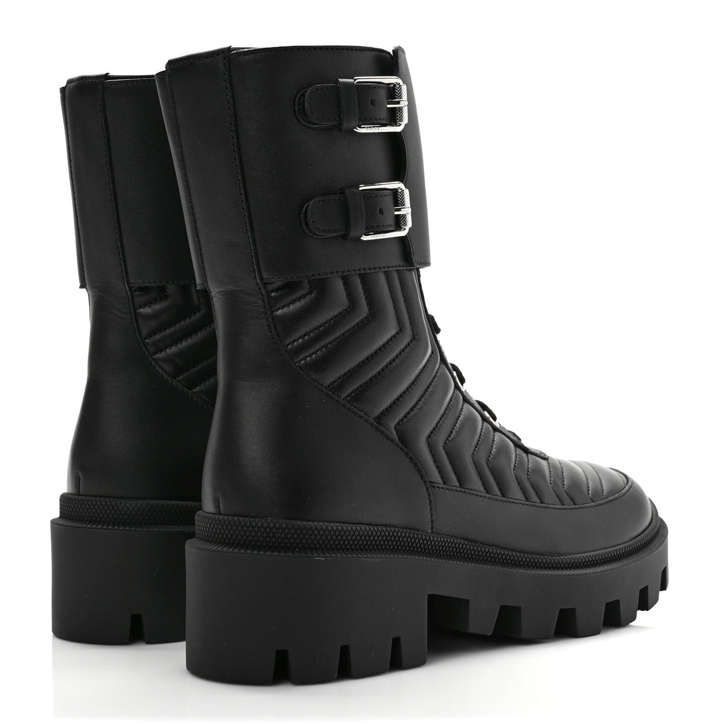 Nappa Frances GG Matelasse Platform Combat Boots 37 Black
