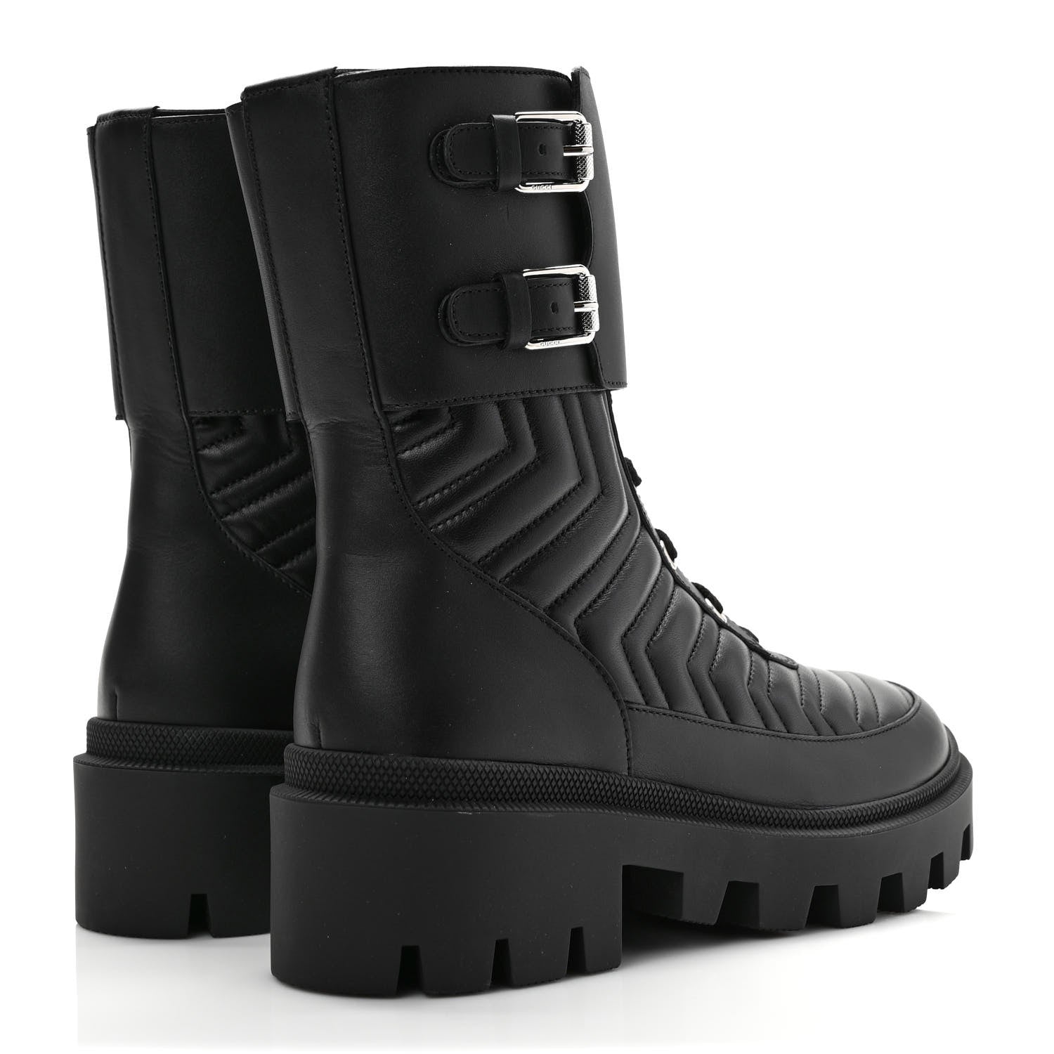 Gucci Nappa Frances GG Matelasse Platform Combat Boots 37 Black 4 of 8