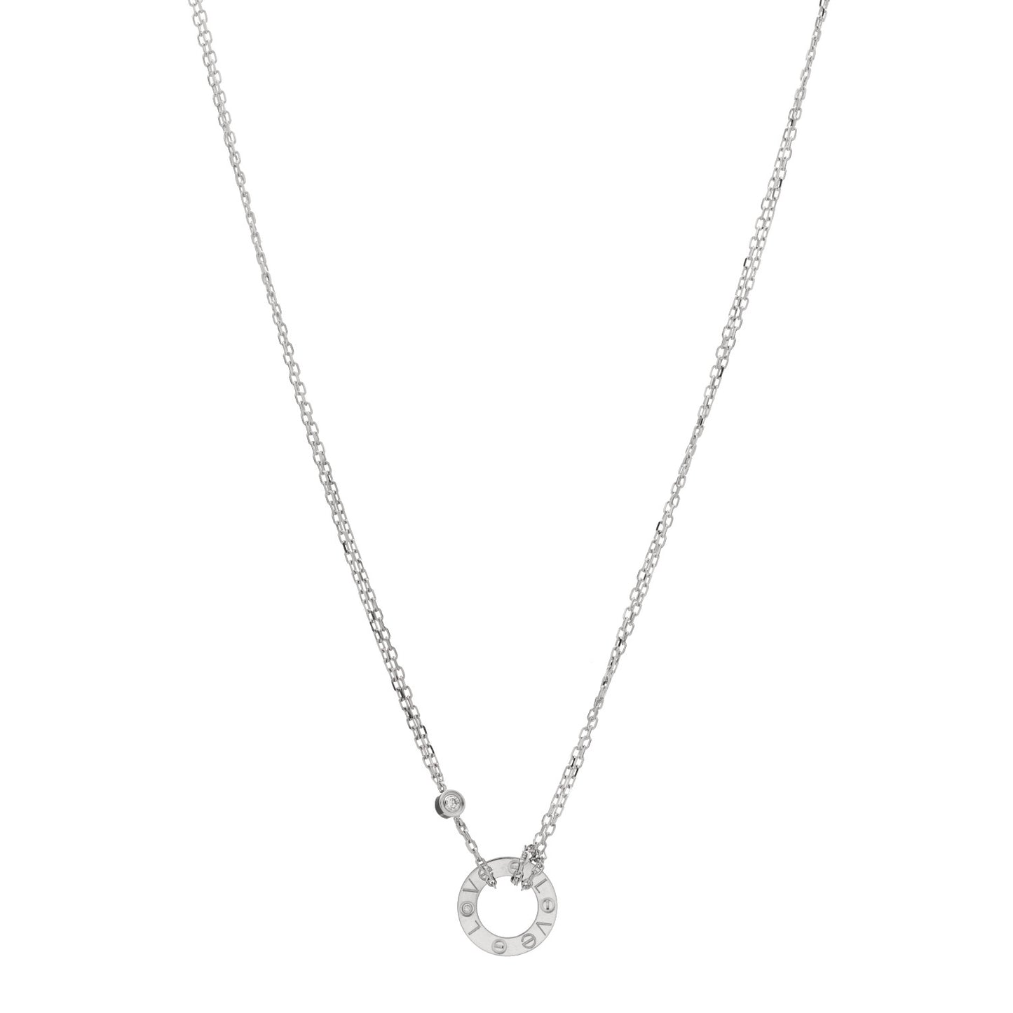 18K White Gold 2 Diamond LOVE Necklace