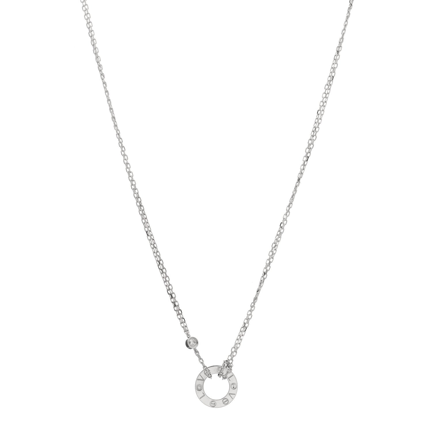 Cartier 18K White Gold 2 Diamond LOVE Necklace 1 of 3